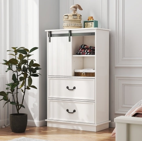 51'' Farmhouse Drawer Chest with Sliding Door & 5 Drawers