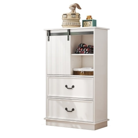 51'' Farmhouse Drawer Chest with Sliding Door & 5 Drawers