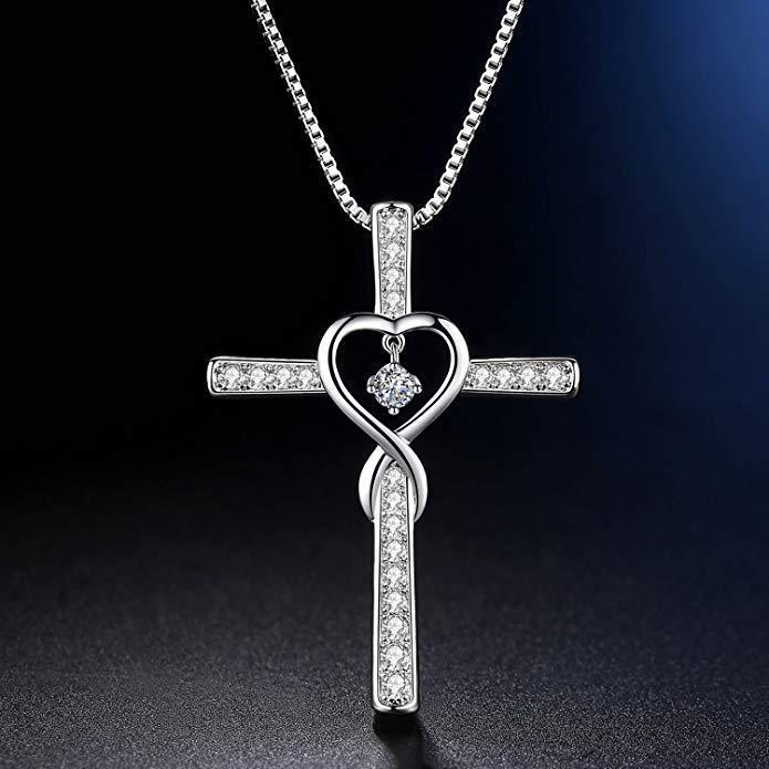 Infinity Cross Birthstone Pendant Necklace for Women