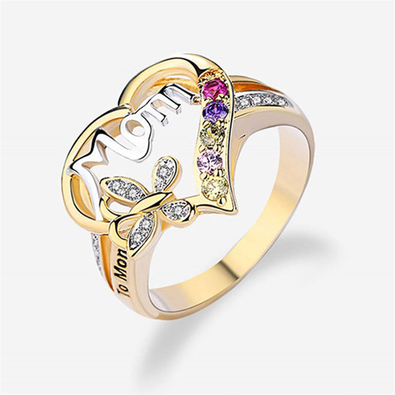 Mom Rhinestone Butterfly Heart Ring - Mother's Day Gift