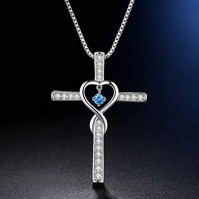 Infinity Cross Birthstone Pendant Necklace for Women