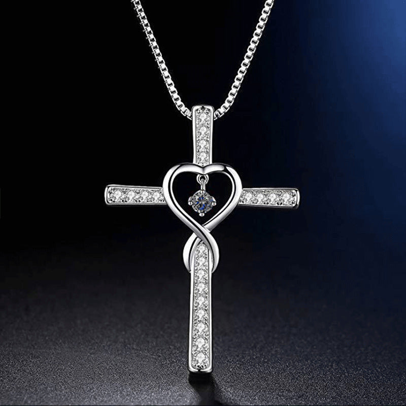 Infinity Cross Birthstone Pendant Necklace for Women