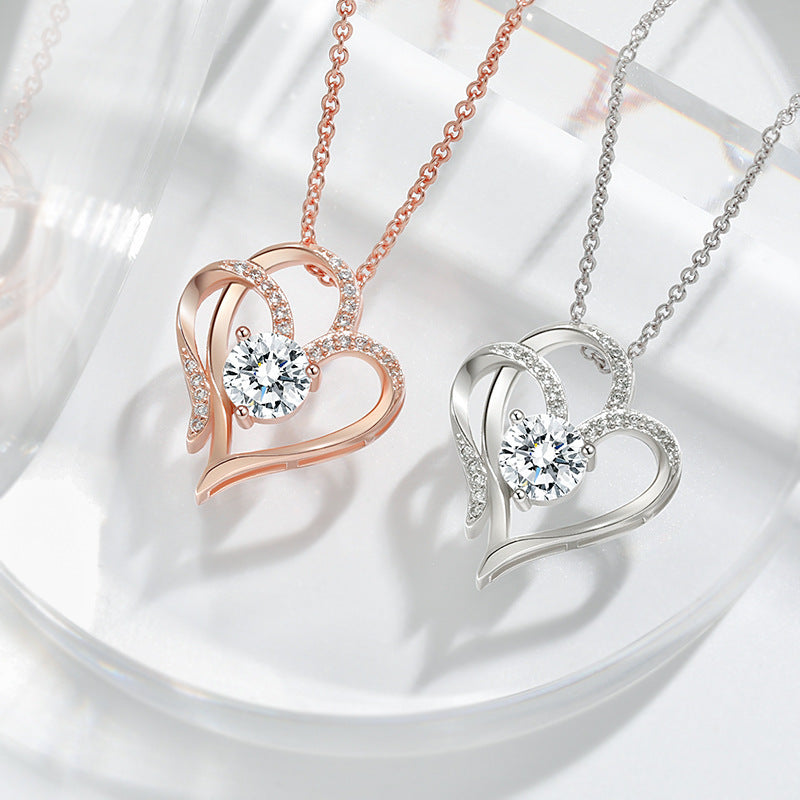 Zircon Double Heart Necklace Valentine's Jewellery