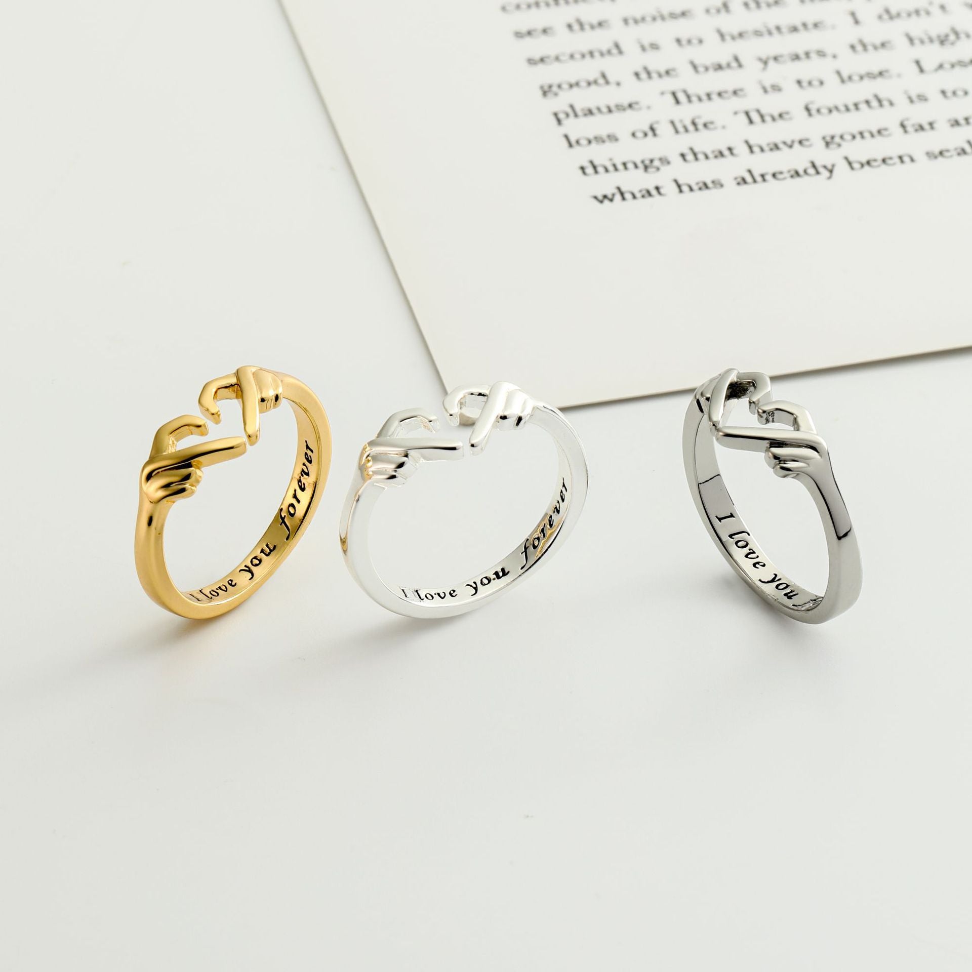 Romantic Heart Hand Hug Ring - Silver Couple Jewellery