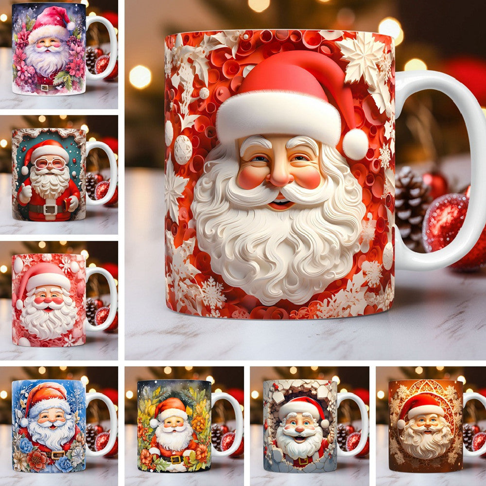 3D Christmas Ceramic Mug - Snowman & Santa Design