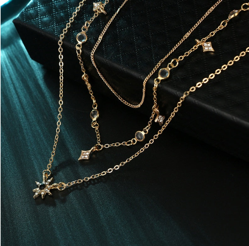 Multi-layer star pendant handmade alloy necklace