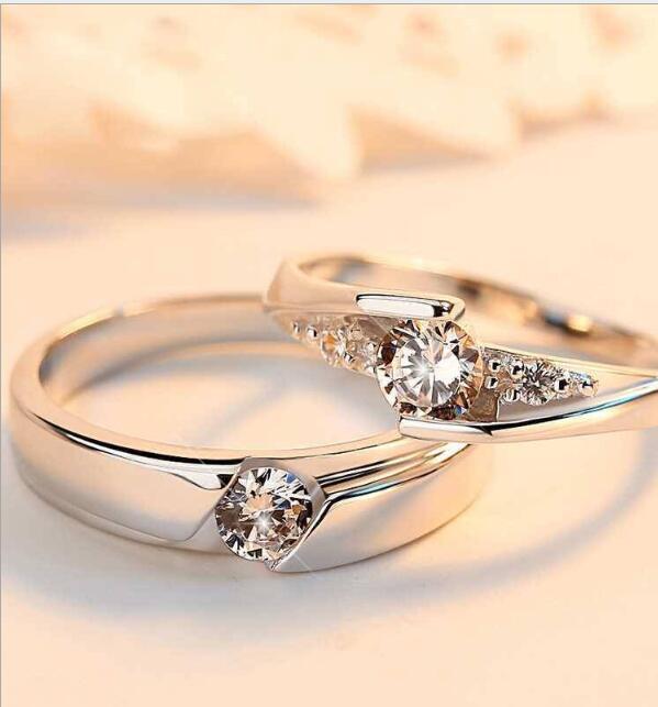 Simulated Diamond Couple Rings - 925 Silver Wedding Bands