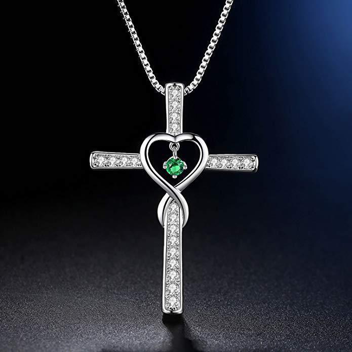Infinity Cross Birthstone Pendant Necklace for Women
