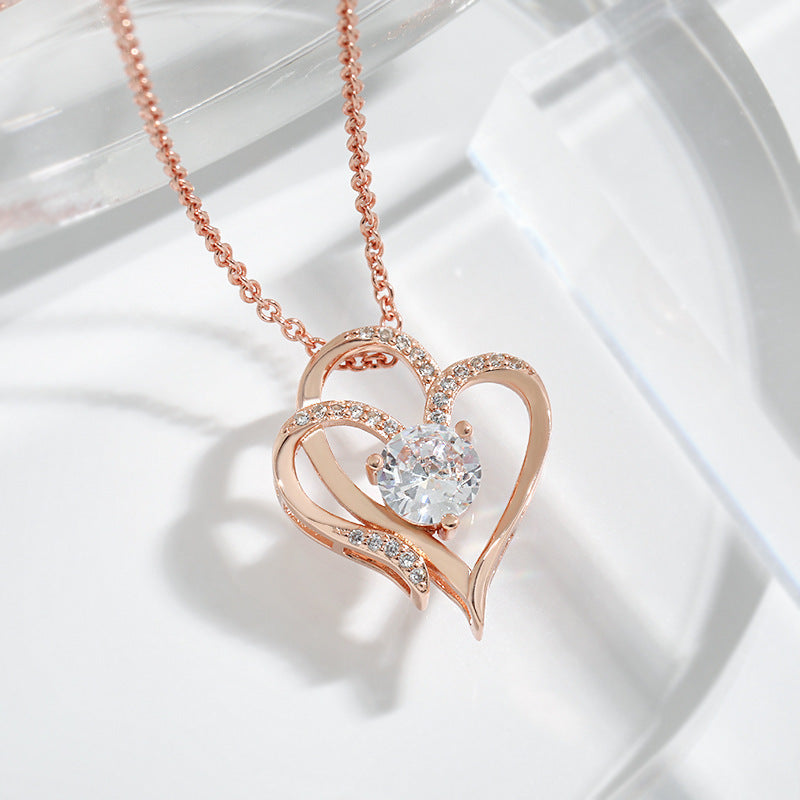 Zircon Double Heart Necklace Valentine's Jewellery