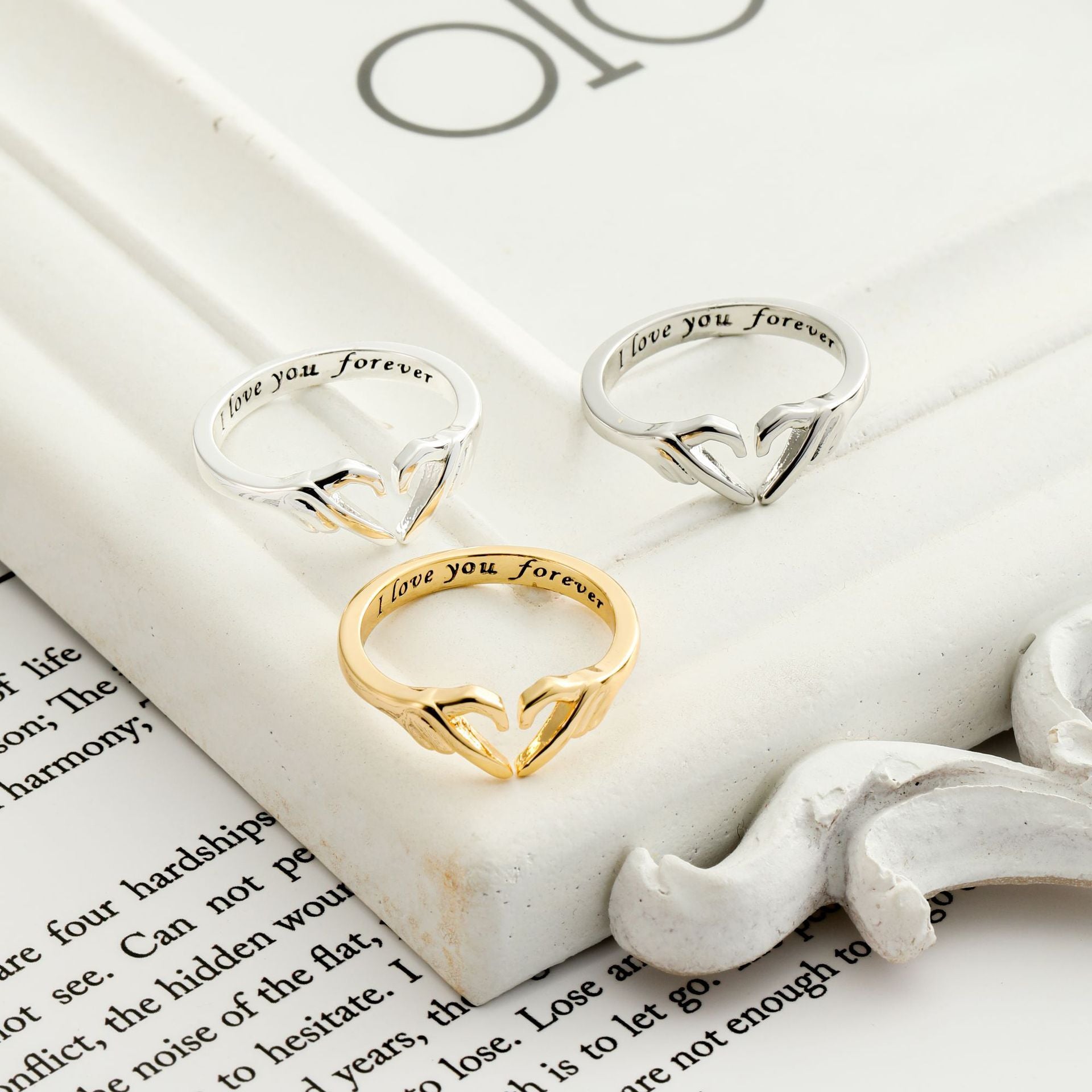 Romantic Heart Hand Hug Ring - Silver Couple Jewellery