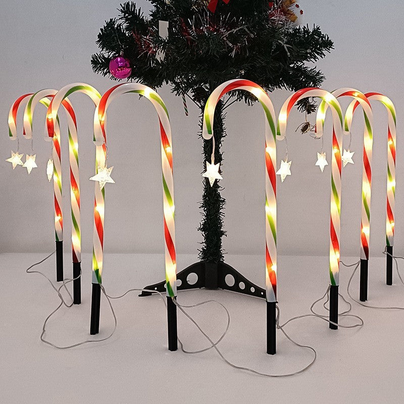 Solar Christmas Crutches Ground Plug Light Lamp