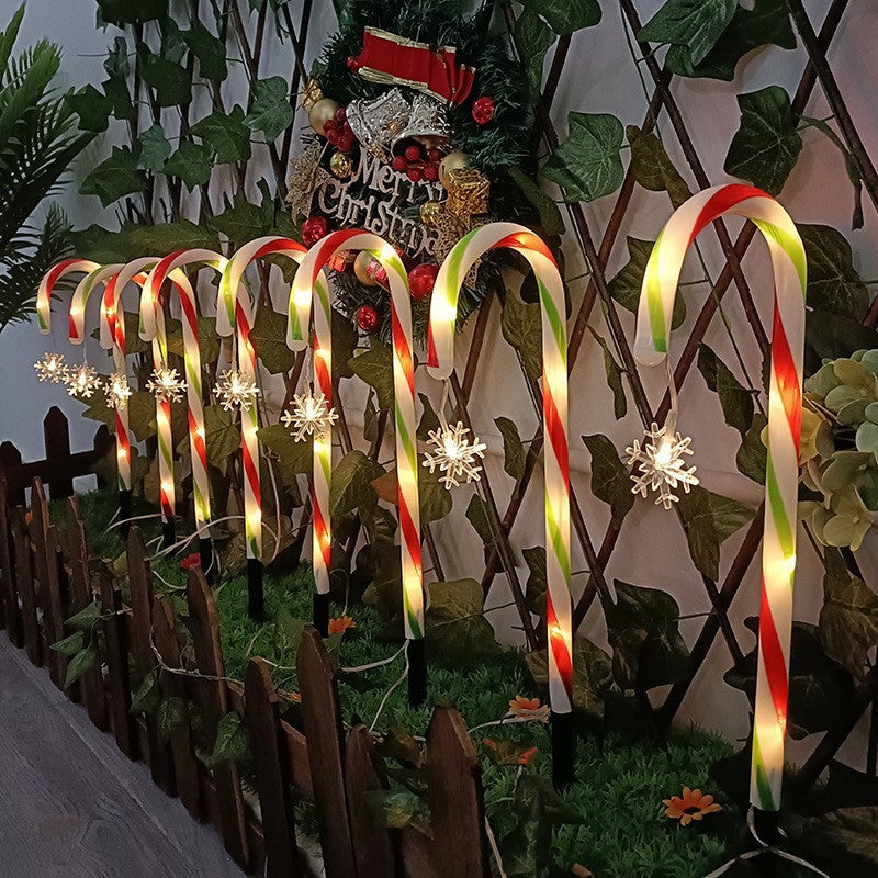 Solar Christmas Crutches Ground Plug Light Lamp