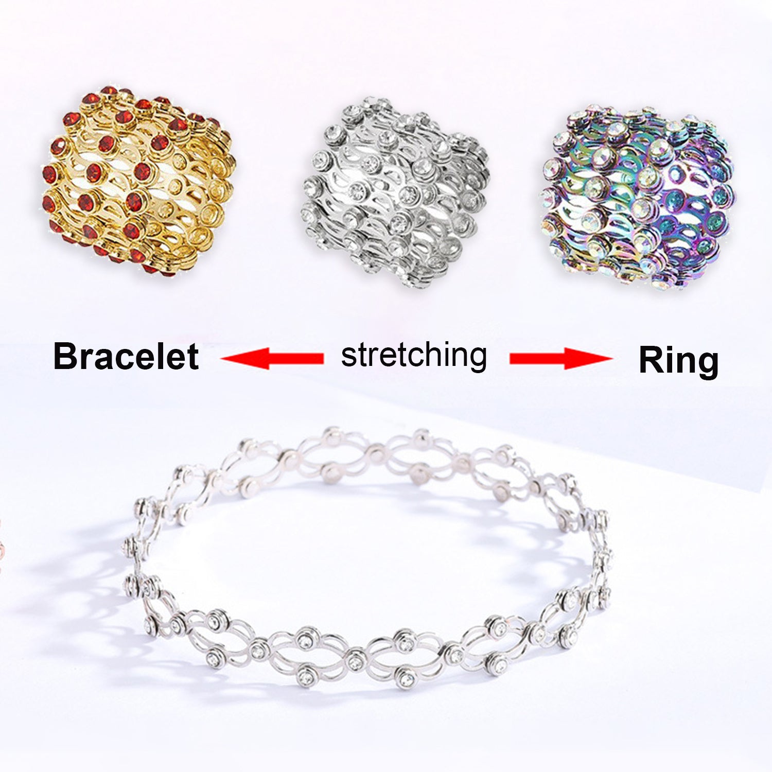 2-in-1 Adjustable Rhinestone Ring Bracelet