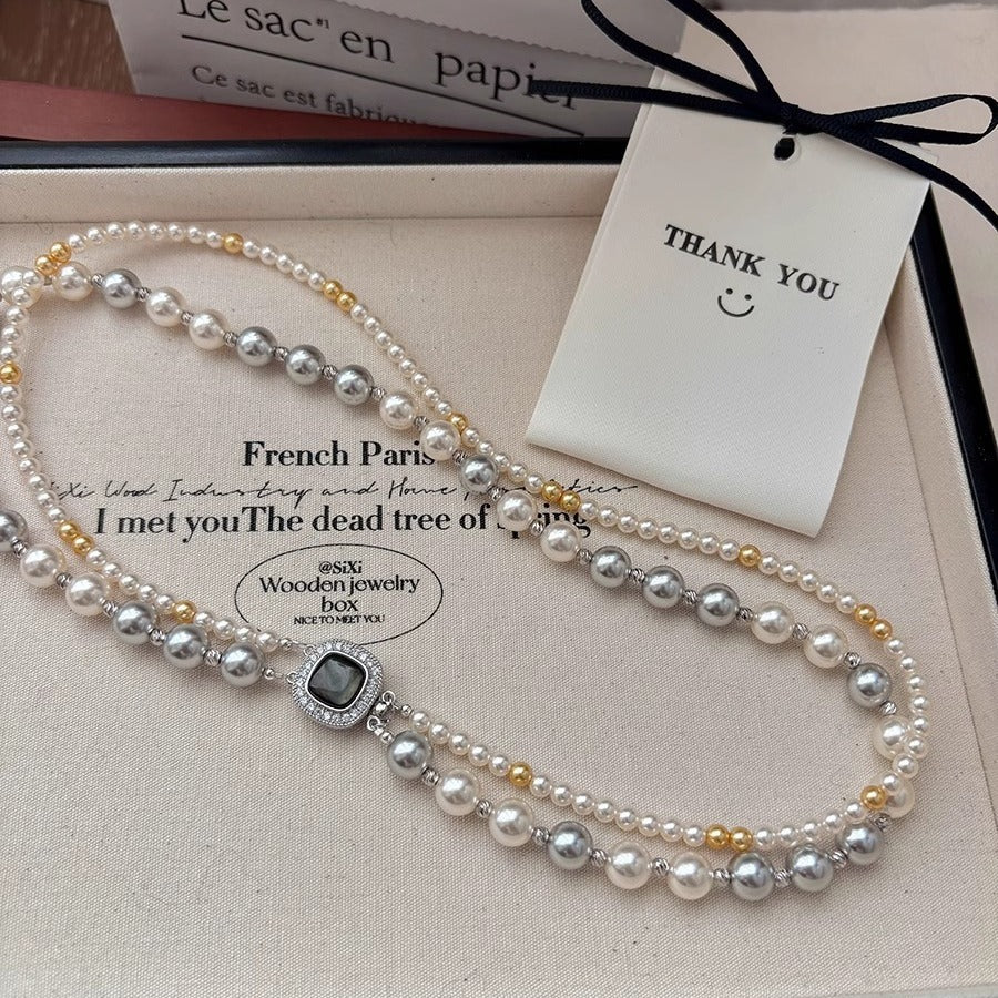 Micro-Inlaid Square Double-Layer Necklace