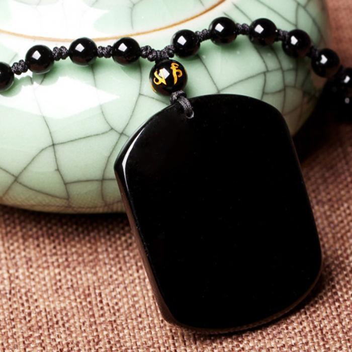 Obsidian Wolf Head Amulet Necklace - Lucky Men's Jewellery