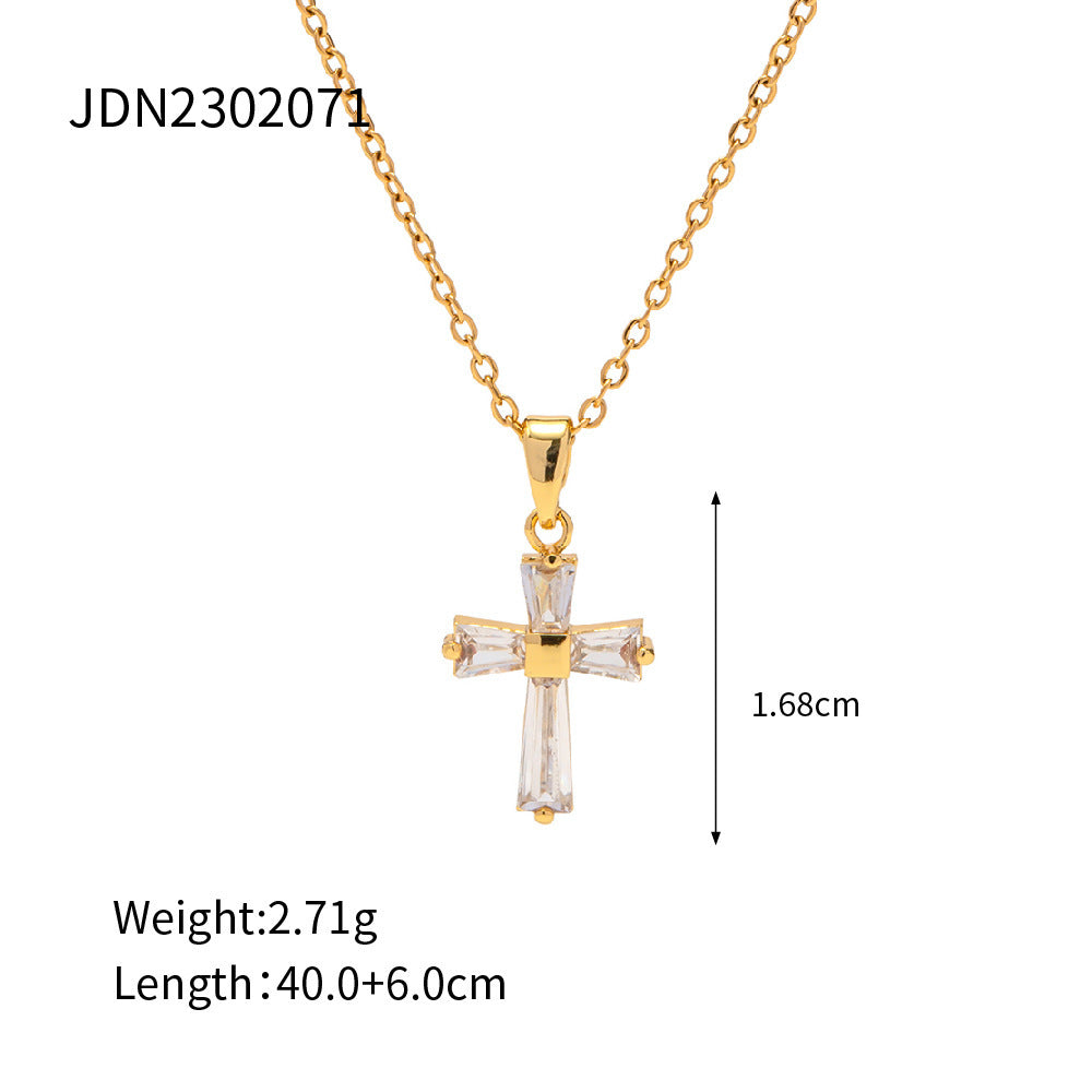18K Gold Zircon Geometric Pendant Necklace