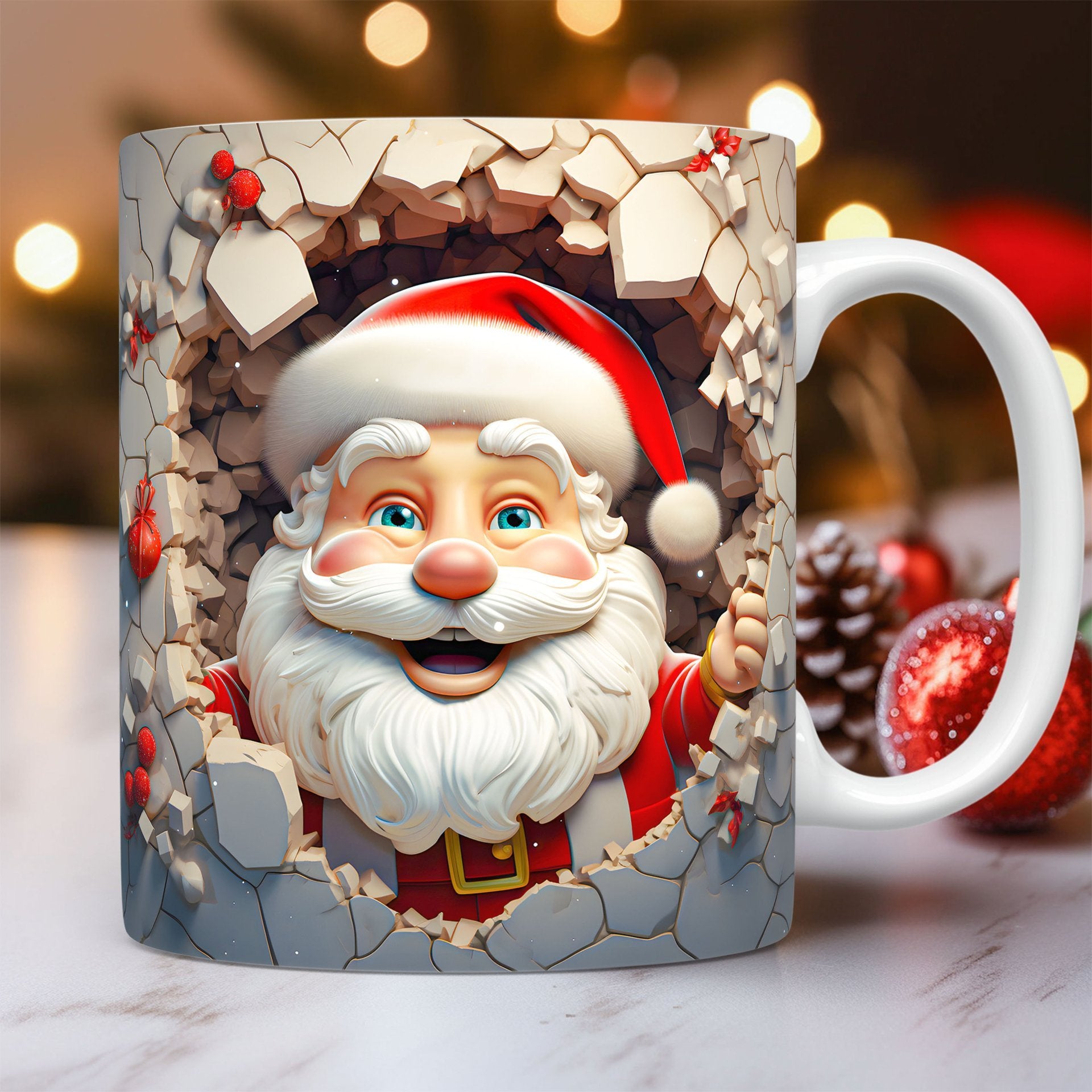 3D Christmas Ceramic Mug - Snowman & Santa Design