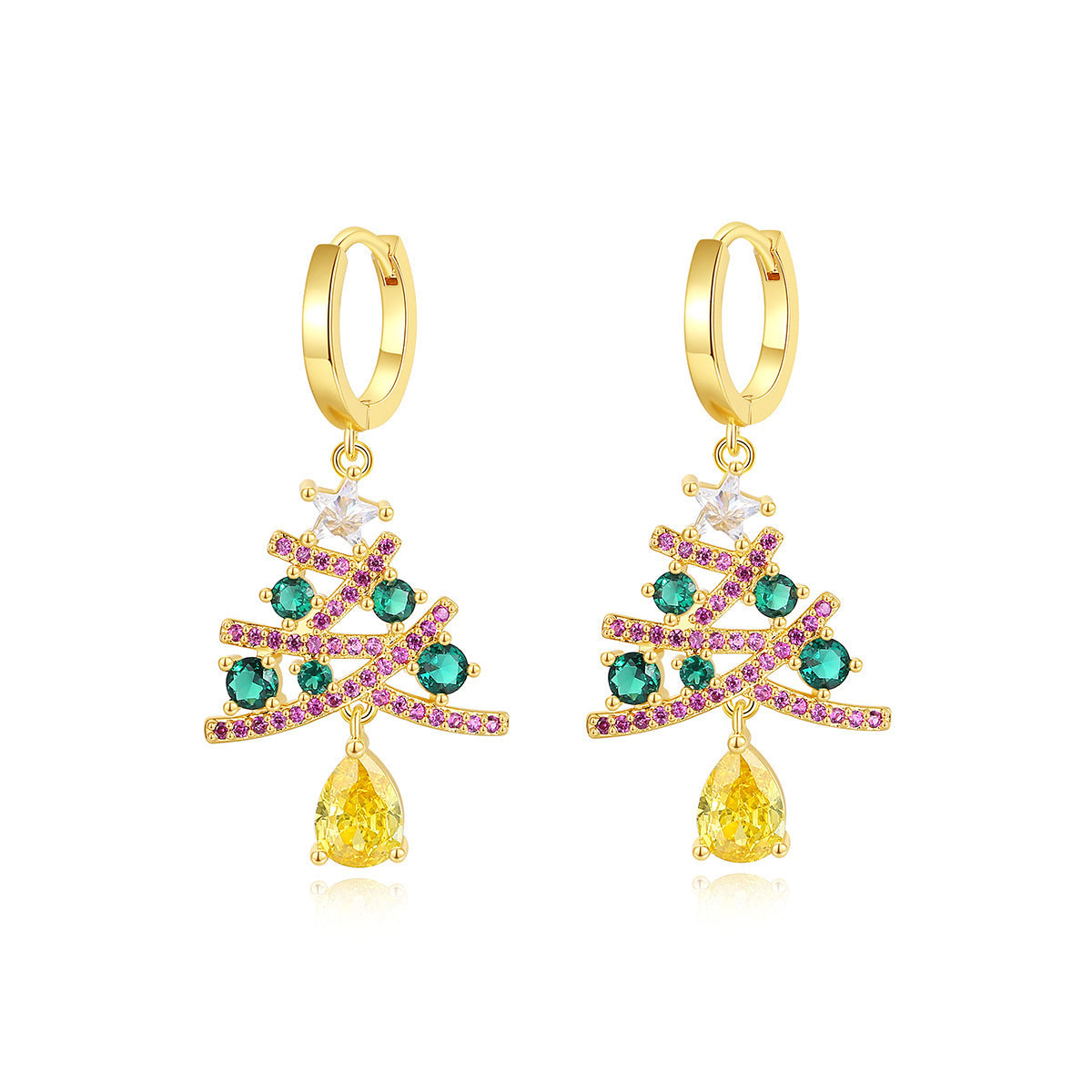 Colourful Rhinestone Christmas Tree Earrings
