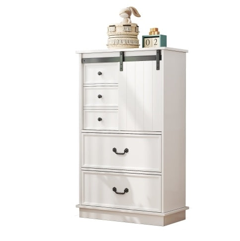 51'' Farmhouse Drawer Chest with Sliding Door & 5 Drawers