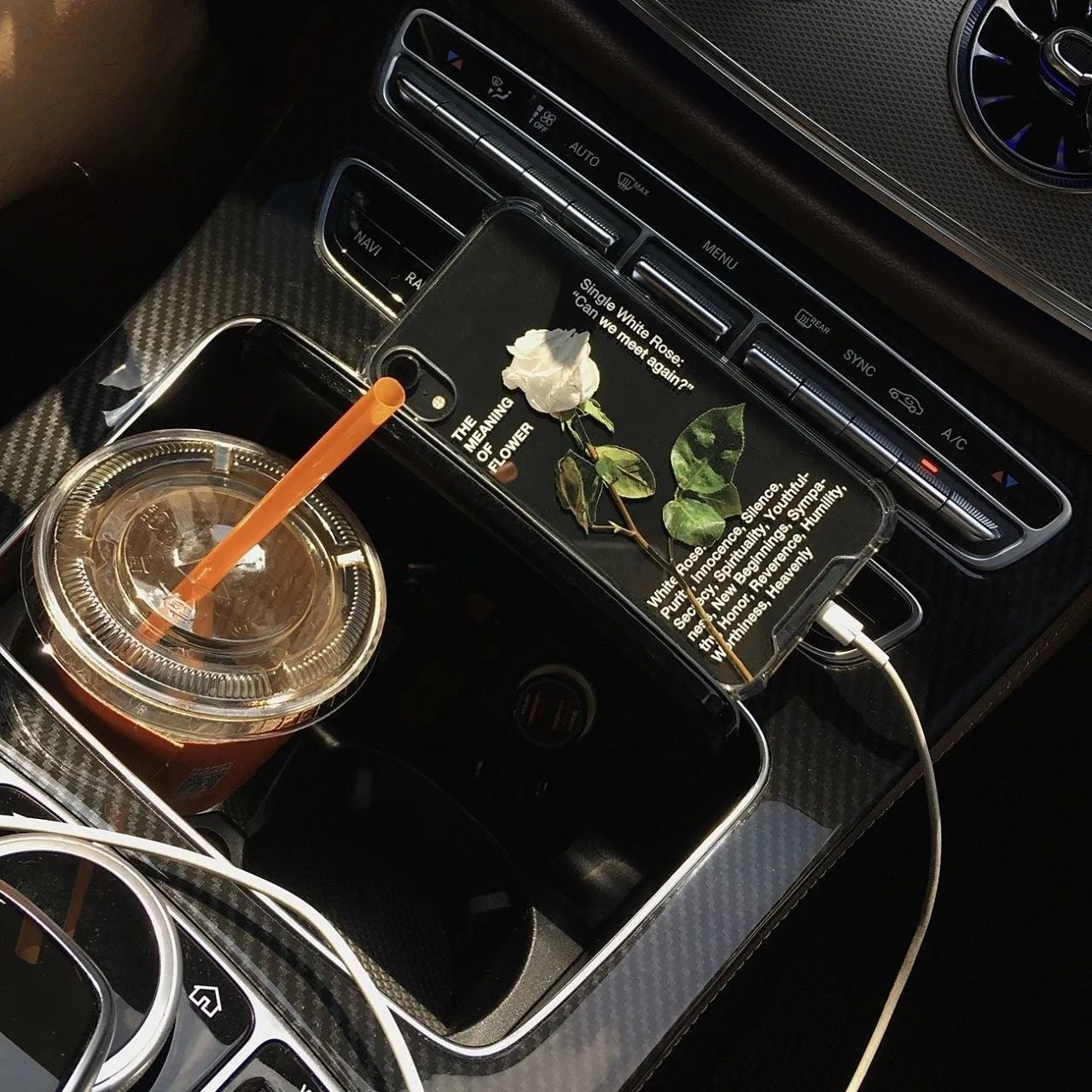 White Rose Branch Simple Transparent Mobile Phone Case