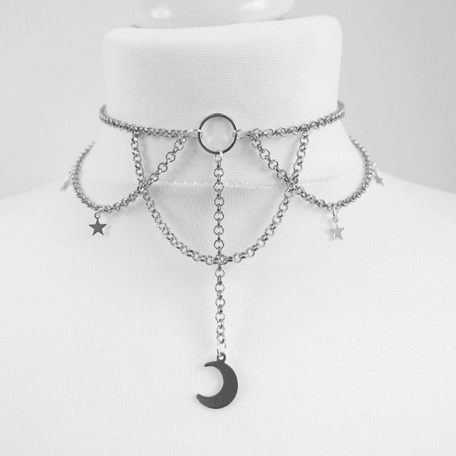Black Crescent Moon Choker Necklace Gothic Grunge
