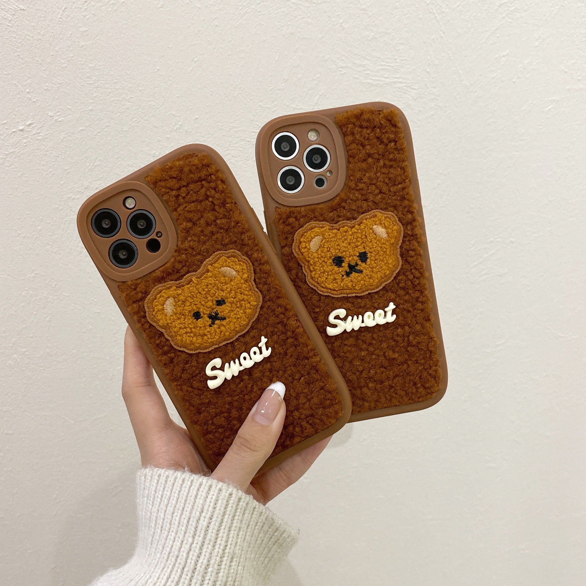 Plush Embroidered 3D Cute Teddy Bear Phone Case
