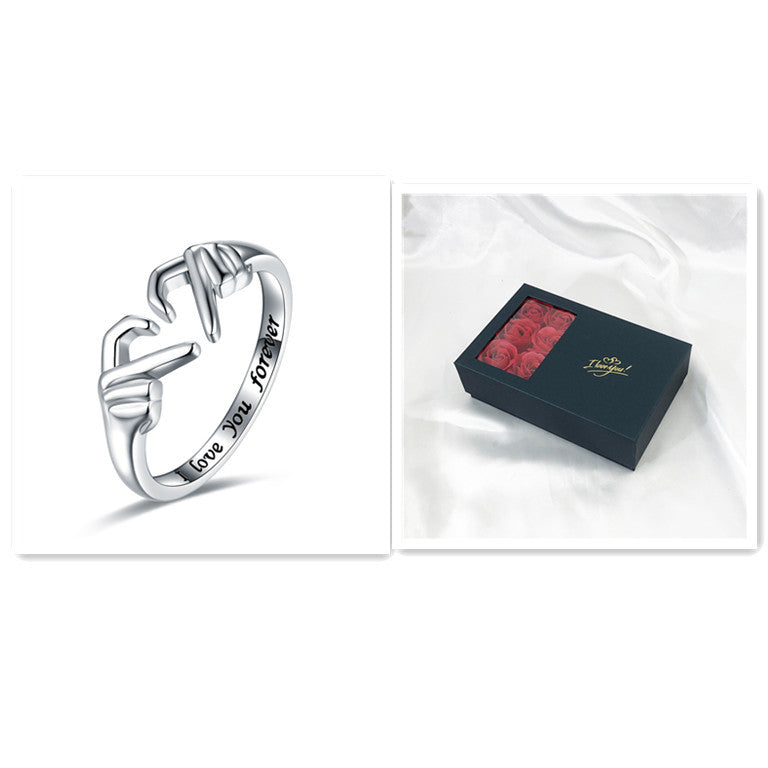 Romantic Heart Hand Hug Ring - Silver Couple Jewellery