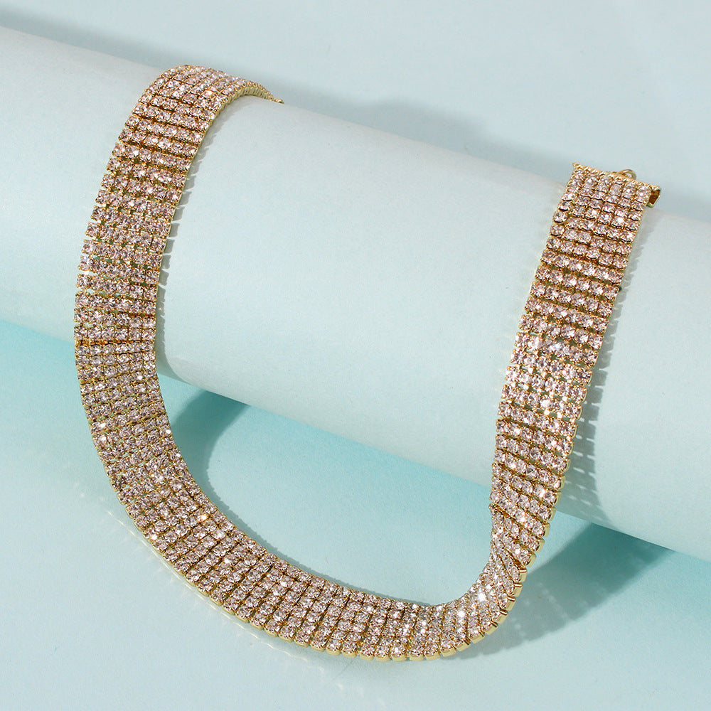 Trendy Girl Full Rhinestone Necklace Alloy Necklace