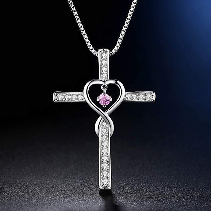 Infinity Cross Birthstone Pendant Necklace for Women