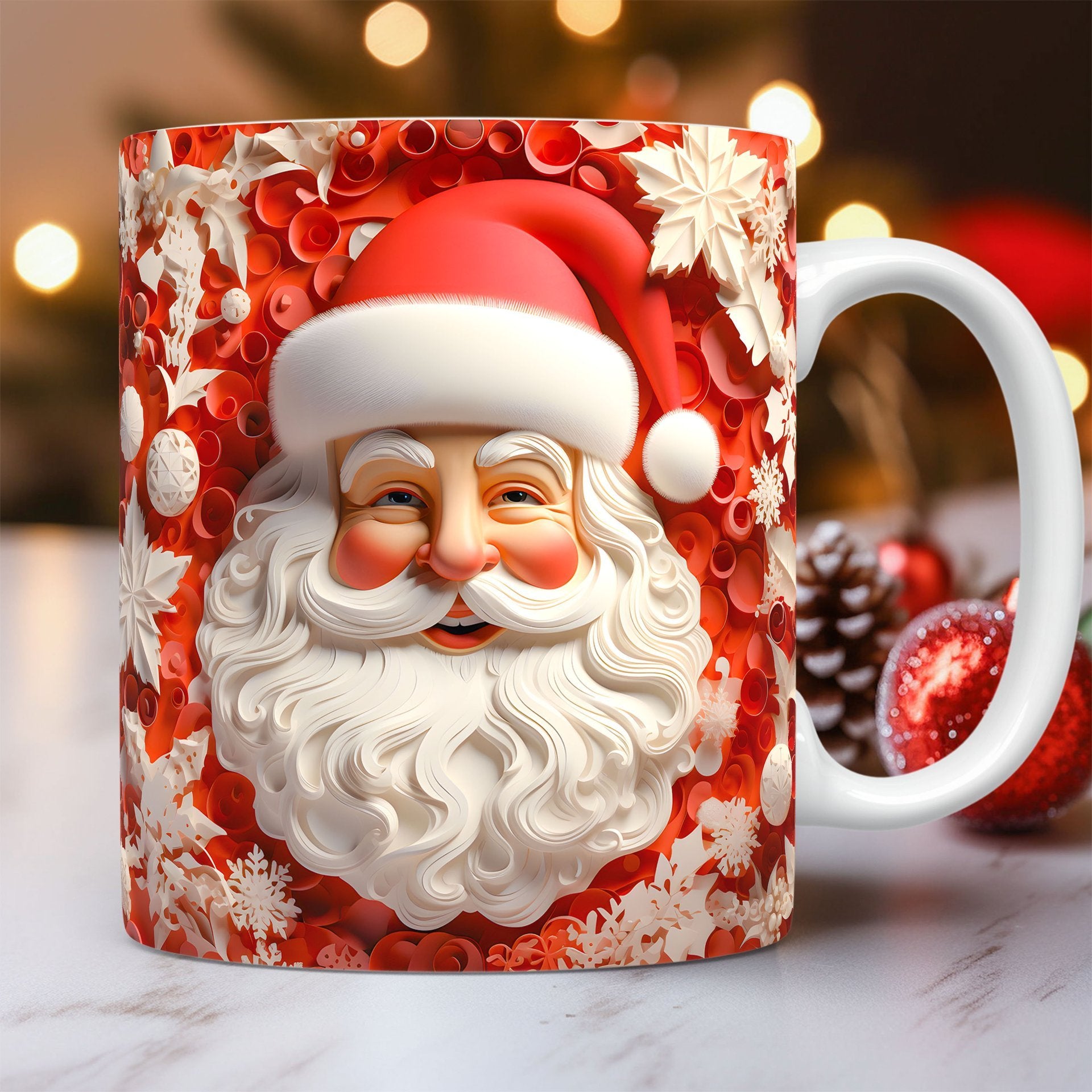 3D Christmas Ceramic Mug - Snowman & Santa Design