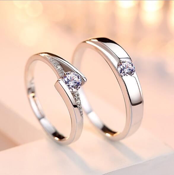 Simulated Diamond Couple Rings - 925 Silver Wedding Bands