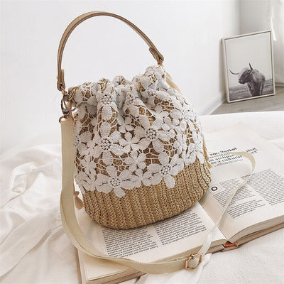 Straw bag women's bag new sweet woven bucket handbag