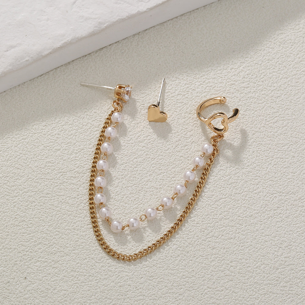 Korean Pearl Earbone Clip No-Hole Love Earrings