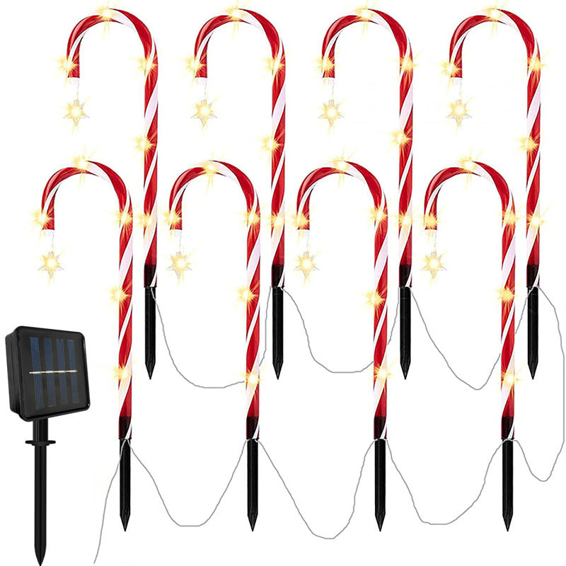 Solar Christmas Crutches Ground Plug Light Lamp