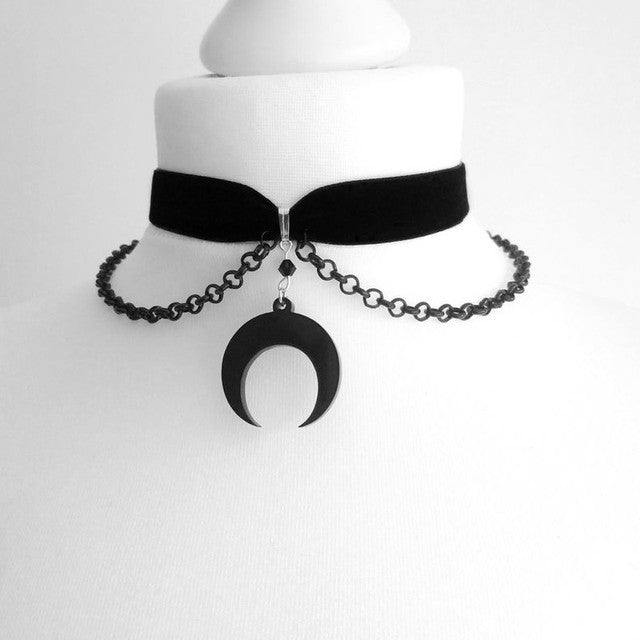 Black Crescent Moon Choker Necklace Gothic Grunge