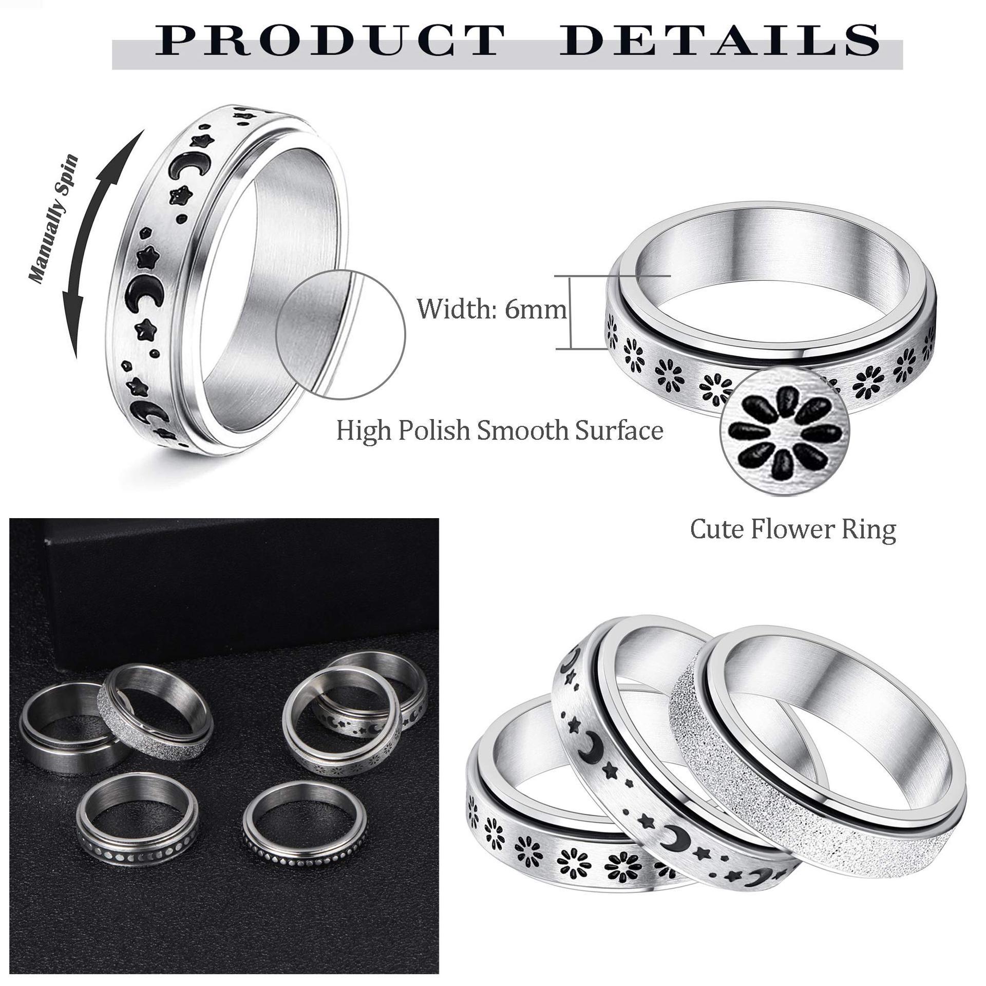 Stainless Steel Spinner Ring – Moon & Stars Anxiety Relief