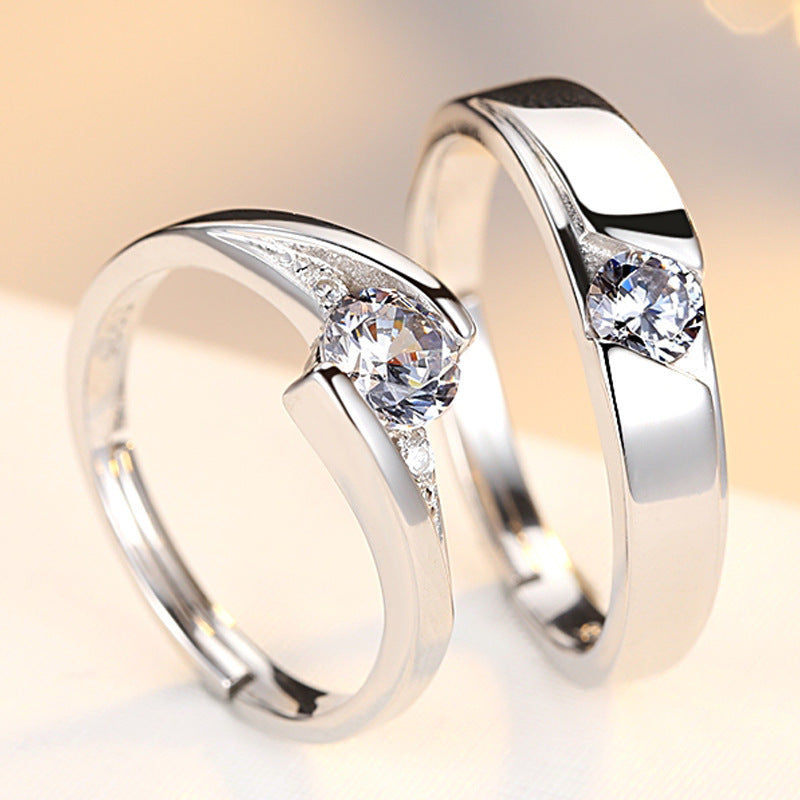 Simulated Diamond Couple Rings - 925 Silver Wedding Bands