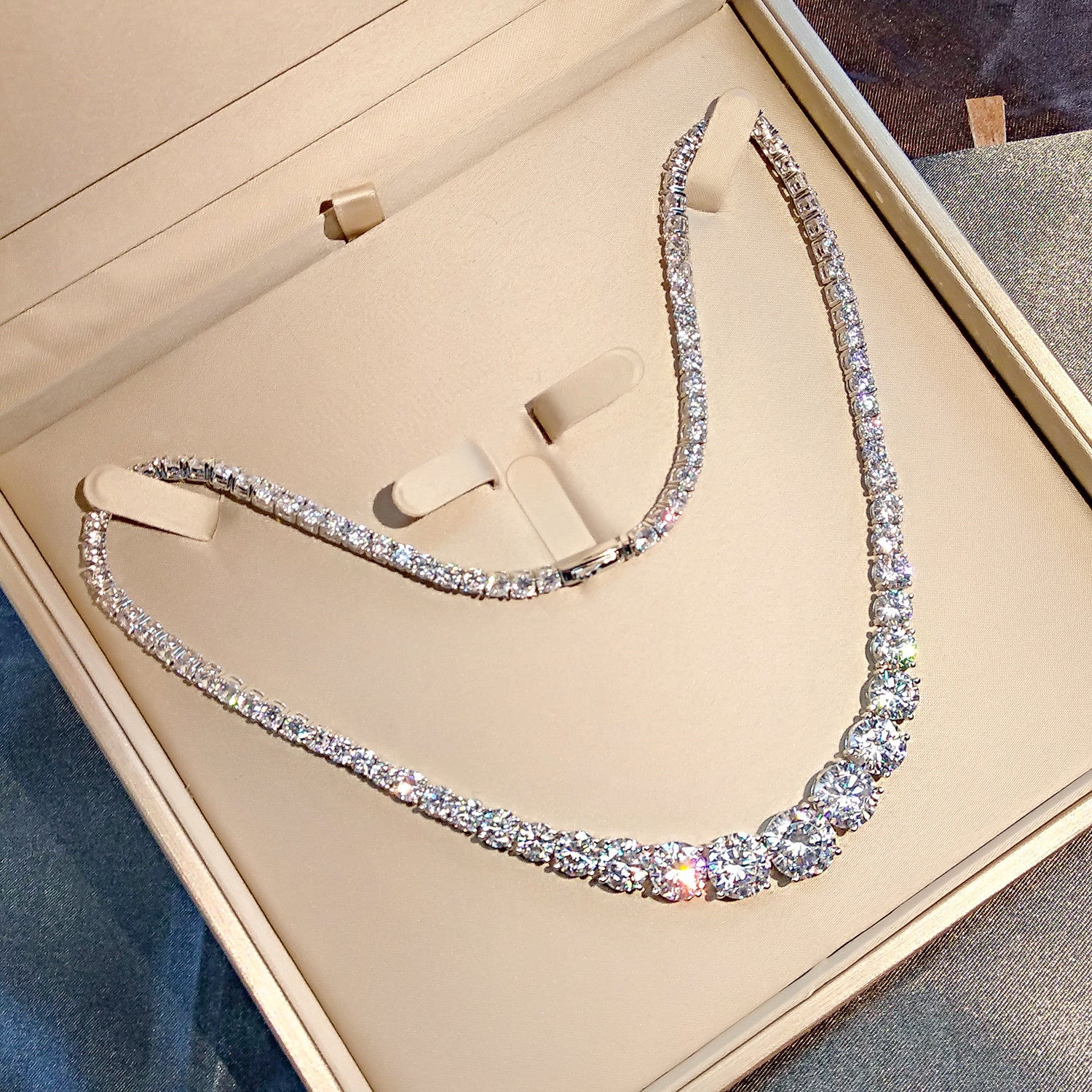 925 Sterling Silver Single Row Full Diamond Necklace