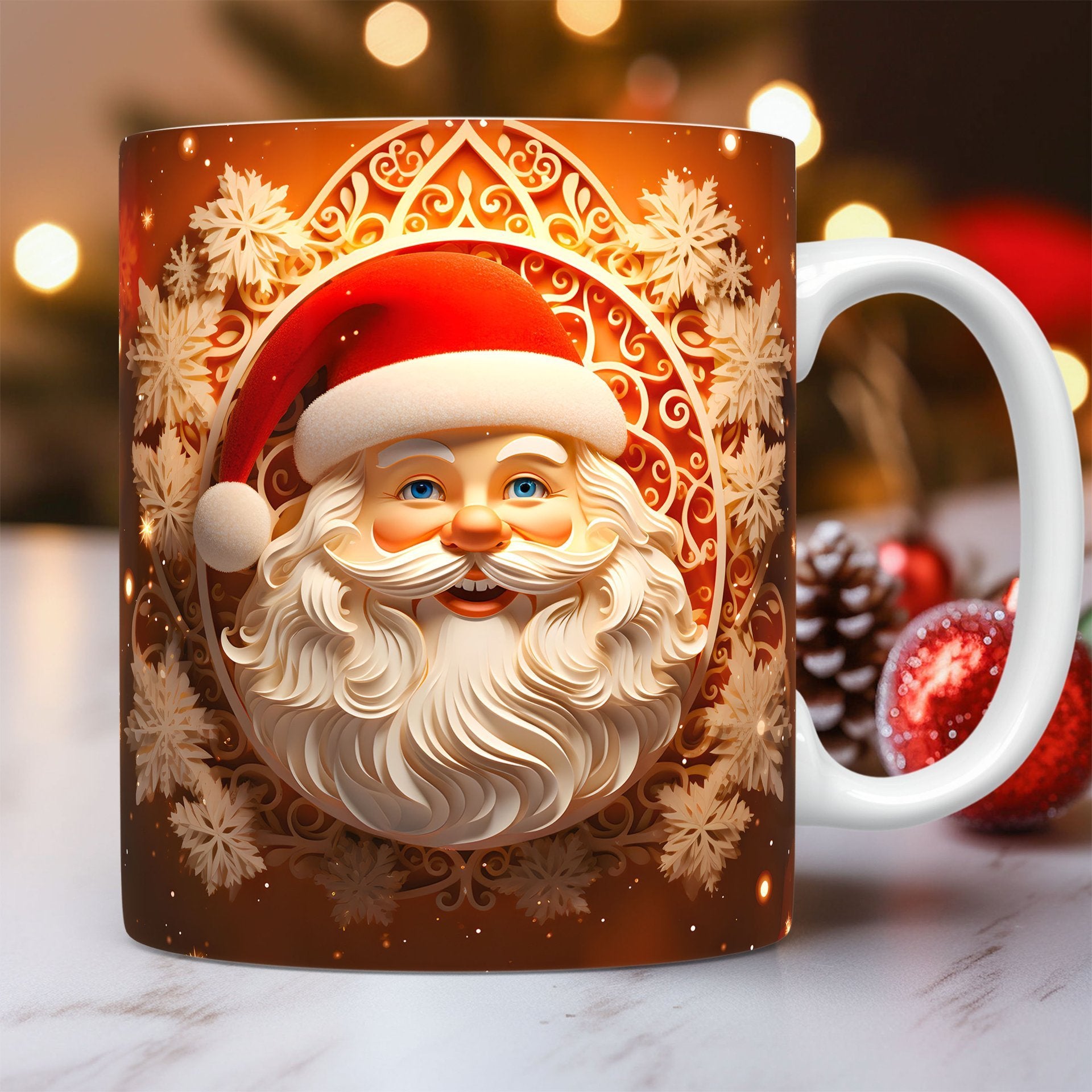 3D Christmas Ceramic Mug - Snowman & Santa Design