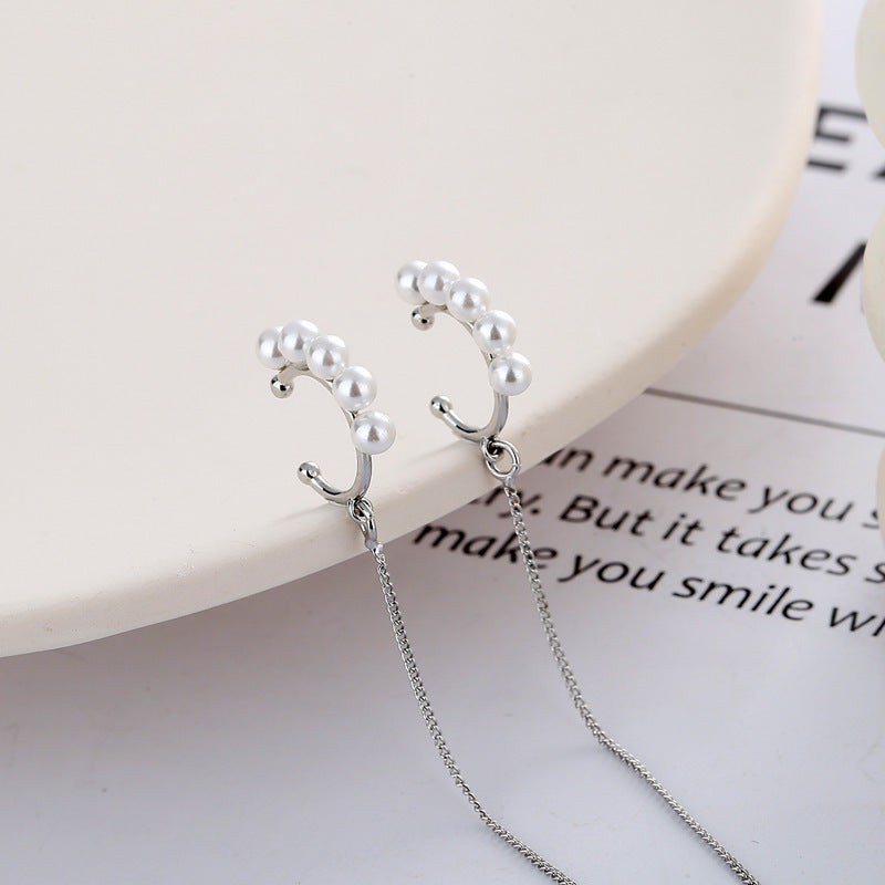 New Chain One-piece Pearl Ear Bone Clip Earrings For Women