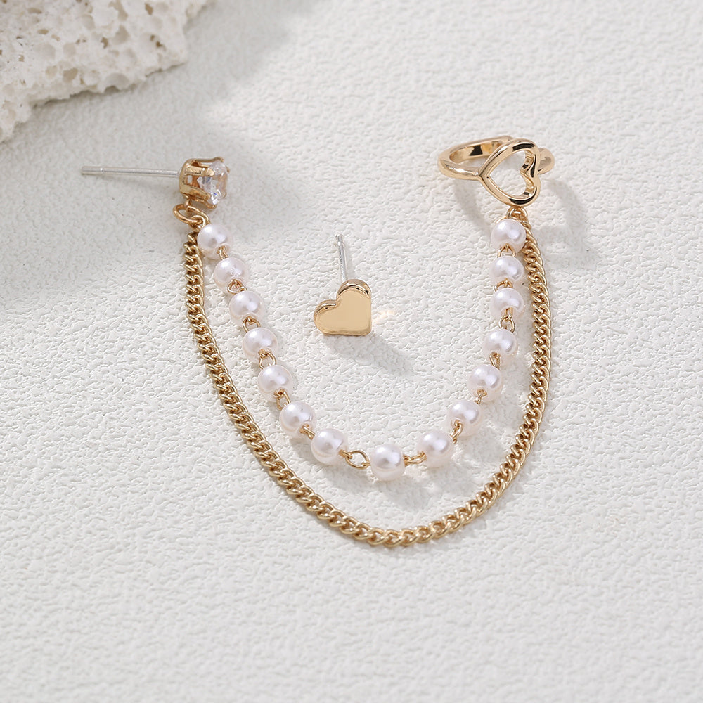 Korean Pearl Earbone Clip No-Hole Love Earrings