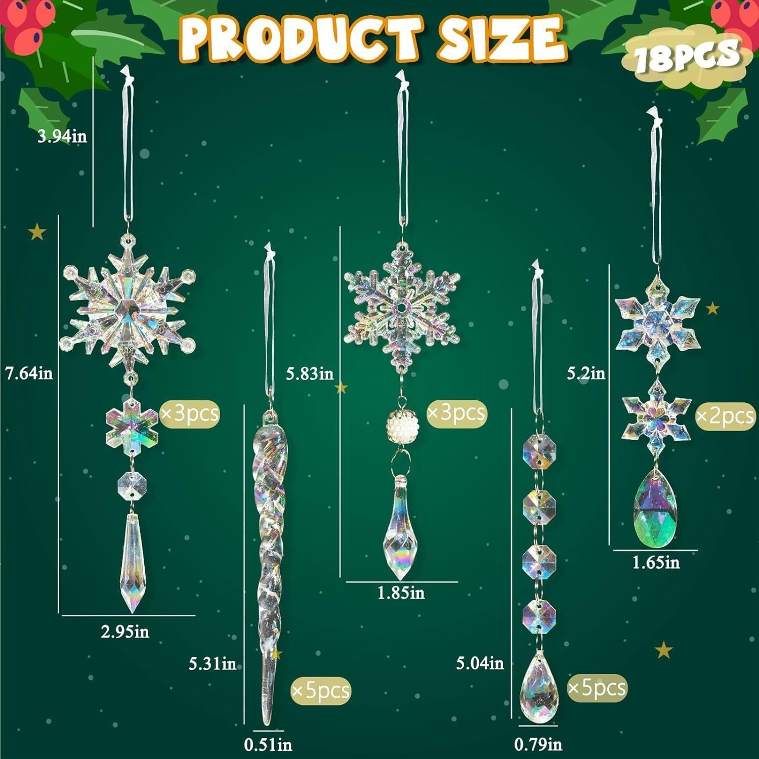 Christmas Tree Decorative Crystal Pendant 18-Piece