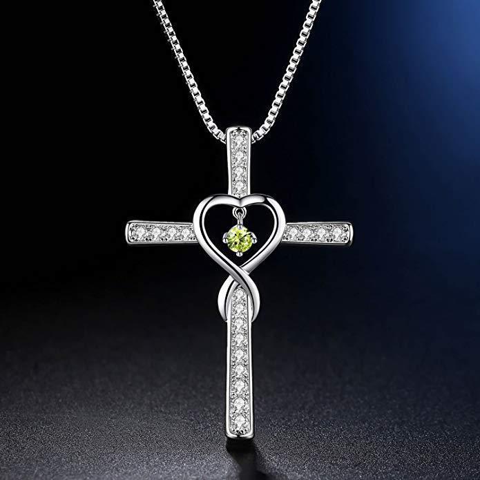 Infinity Cross Birthstone Pendant Necklace for Women