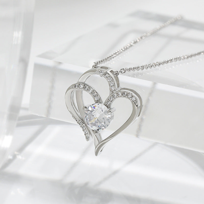Zircon Double Heart Necklace Valentine's Jewellery
