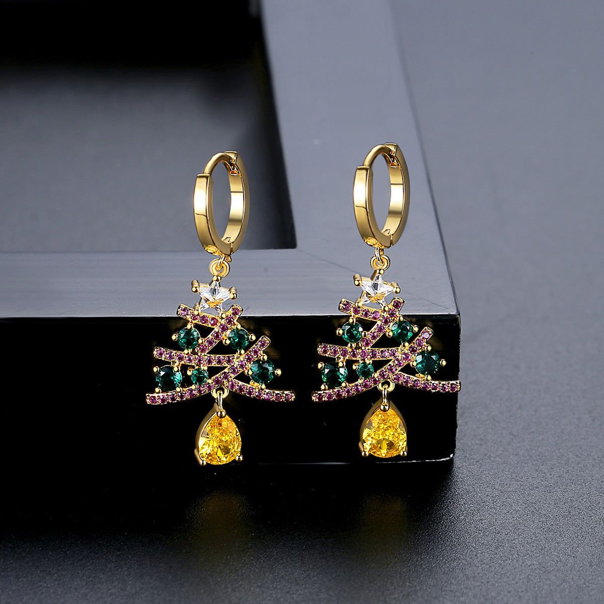 Colourful Rhinestone Christmas Tree Earrings