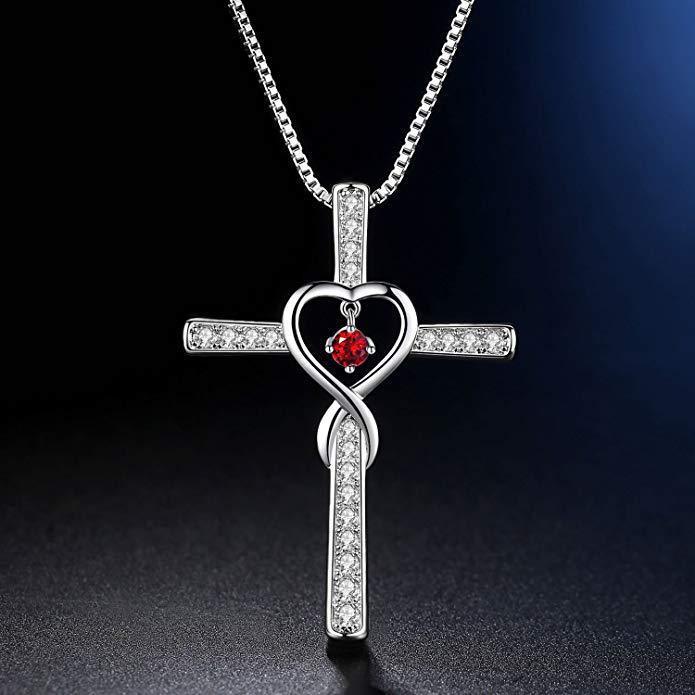 Infinity Cross Birthstone Pendant Necklace for Women
