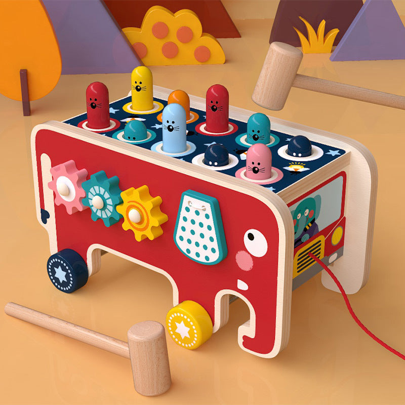 Montessori Wooden Pounding Bench – Educational Animal Bus Toy