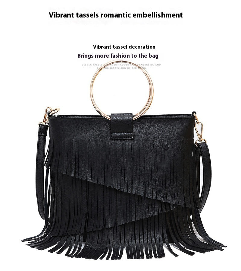 Irregular Tassel Fashion Bag - Portable Design