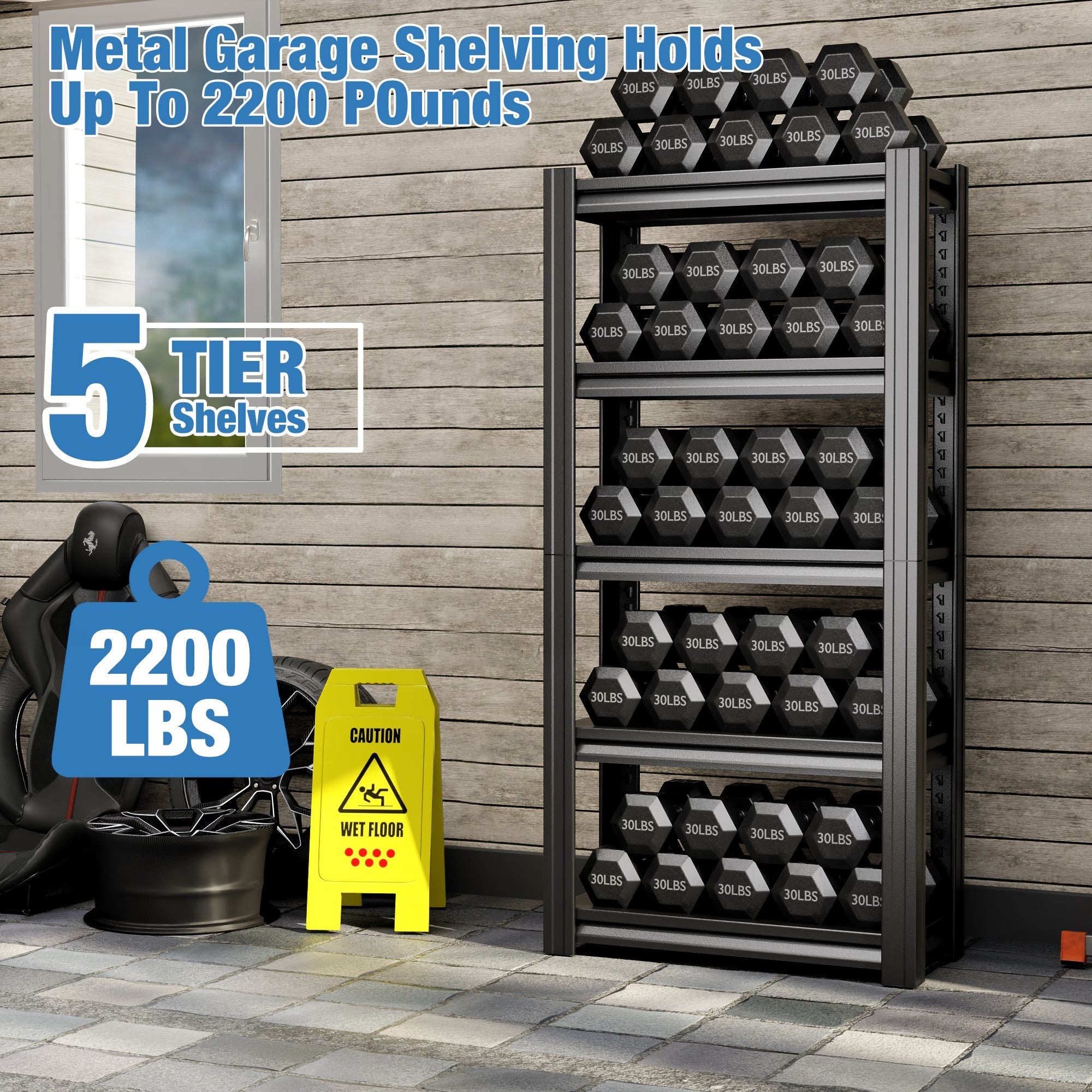 Heavy Duty Garage Shelving - 5 Tier Adjustable Metal Unit