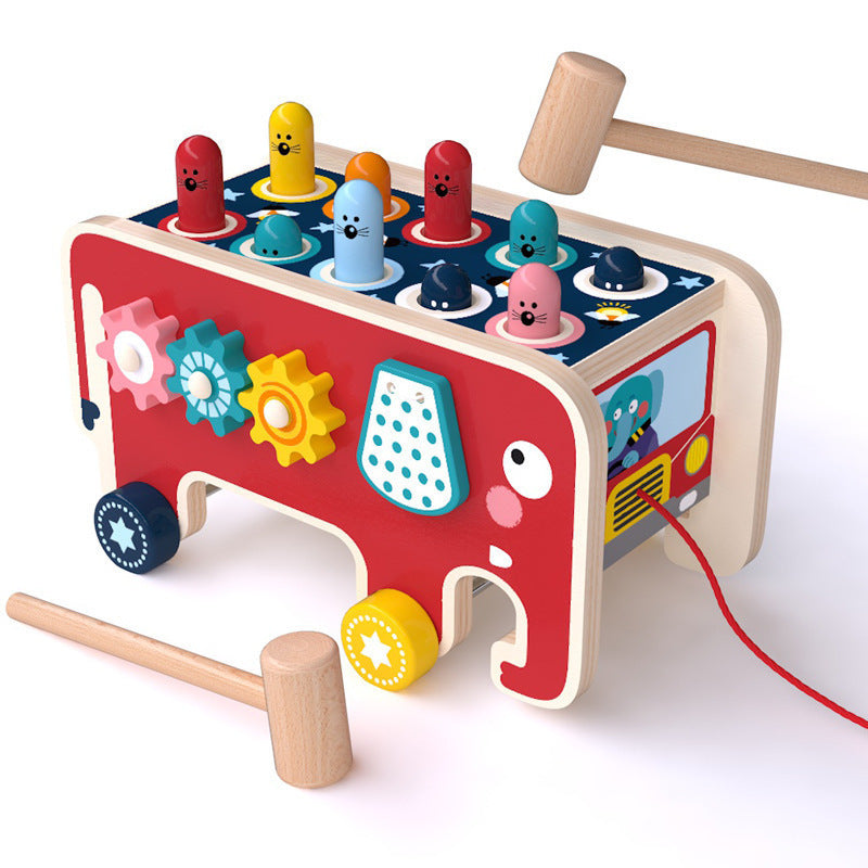 Montessori Wooden Pounding Bench – Educational Animal Bus Toy
